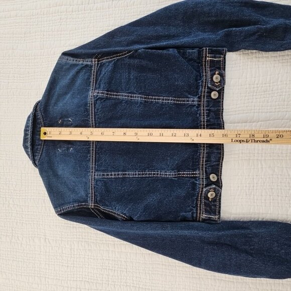 Rue21 Cropped Jean Jacket Women's Small Dark Wash EUC Long Sleeve Embellished - Picture 11 of 12